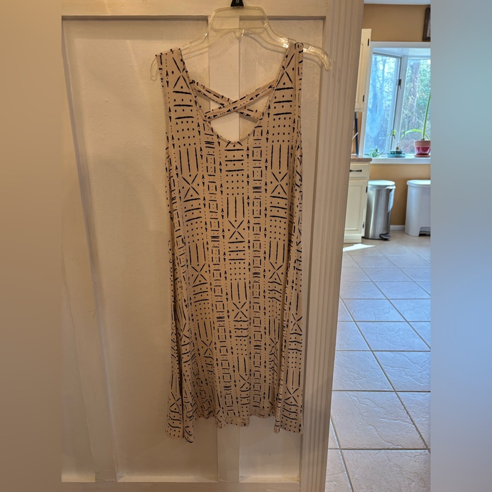 Geometric Patterned Tan Dress